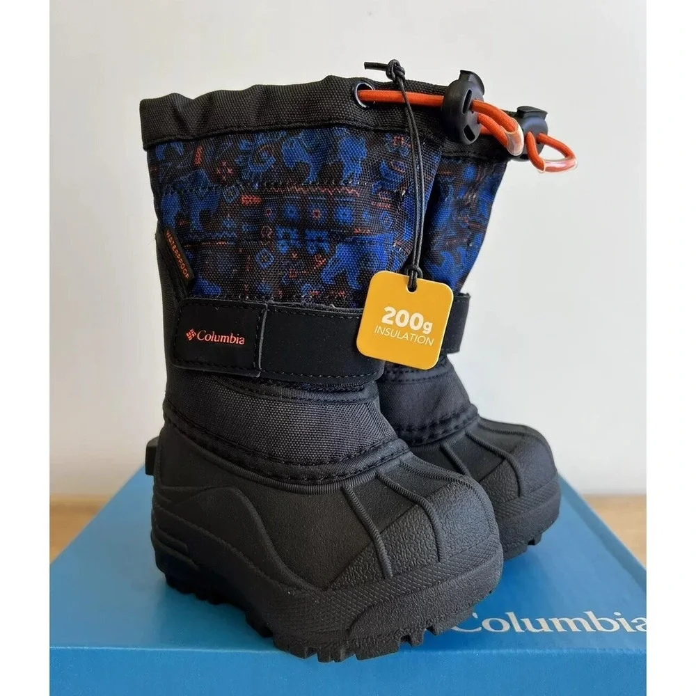 Columbia Powderbug Plus‎ II Print Black Orange Snow Boots / Toddler's 4